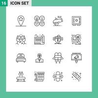 Pictogram Set of 16 Simple Outlines of blue drink howitzer glass security Editable Vector Design Elements