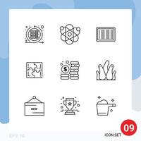 Set of 9 Vector Outlines on Grid for solve play science game shopping Editable Vector Design Elements