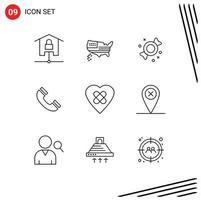 9 Outline concept for Websites Mobile and Apps heart ui usa phone call Editable Vector Design Elements