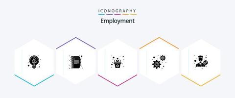 Employment 25 Glyph icon pack including employee. settings. note. gears. speech vector