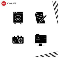 4 User Interface Solid Glyph Pack of modern Signs and Symbols of automation camera equipment education image Editable Vector Design Elements