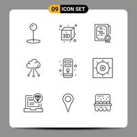 Universal Icon Symbols Group of 9 Modern Outlines of gears hardware diploma cpu technology Editable Vector Design Elements