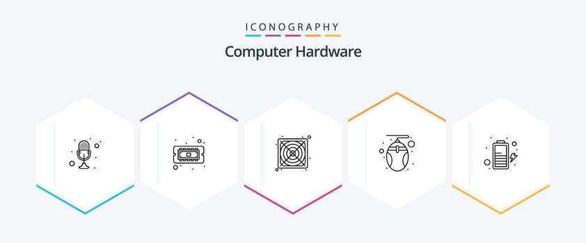 Computer Hardware 25 Line icon pack including charge. technology. hardware. mouse. computer vector
