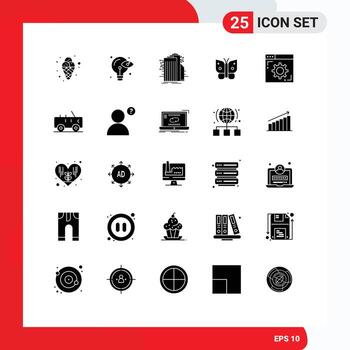 25 sólido glifo concepto para sitios web móvil y aplicaciones navegador insecto edificio libertad Internet editable vector diseño elementos