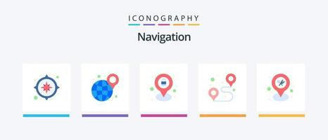 Navigation Flat 5 Icon Pack Including map. location. lock. sign. pin. Creative Icons Design vector