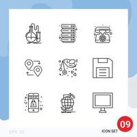 Editable Vector Line Pack of 9 Simple Outlines of fly travel communication pointer location Editable Vector Design Elements