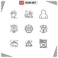 9 Thematic Vector Outlines and Editable Symbols of globe light powder idea bulb Editable Vector Design Elements