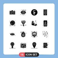 Mobile Interface Solid Glyph Set of 16 Pictograms of space social coin player media Editable Vector Design Elements