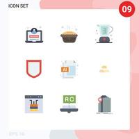 Modern Set of 9 Flat Colors Pictograph of document shield baked security measuring Editable Vector Design Elements