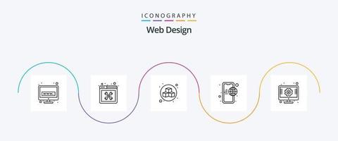 Web Design Line 5 Icon Pack Including setting. mobile internet. 3d. mobile. globe vector