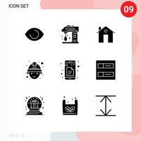 9 Universal Solid Glyph Signs Symbols of data miner mixer labour buildings Editable Vector Design Elements