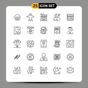 25 Universal Lines Set for Web and Mobile Applications ecommerce underwater building snorkeling beach Editable Vector Design Elements