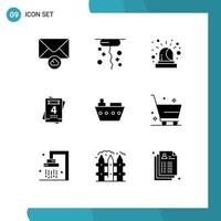 Group of 9 Solid Glyphs Signs and Symbols for delete vehicles siren sea boat Editable Vector Design Elements