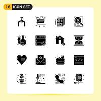 Mobile Interface Solid Glyph Set of 16 Pictograms of solution magnifer gift dollar pen Editable Vector Design Elements