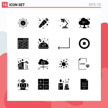 16 Thematic Vector Solid Glyphs and Editable Symbols of user content light communication wifi Editable Vector Design Elements