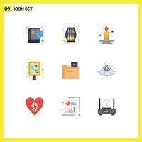 Pictogram Set of 9 Simple Flat Colors of movie public autumn phone info graphic Editable Vector Design Elements