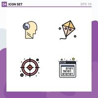 Modern Set of 4 Filledline Flat Colors and symbols such as svg management mind kite binary Editable Vector Design Elements