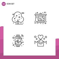 Mobile Interface Line Set of 4 Pictograms of beach smart tree property presentation heart beat Editable Vector Design Elements