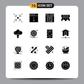 grupo de dieciséis moderno sólido glifos conjunto para circulo arriba servidor flecha RAM editable vector diseño elementos