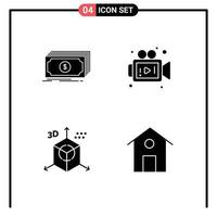 4 User Interface Solid Glyph Pack of modern Signs and Symbols of cash design funds media direction Editable Vector Design Elements