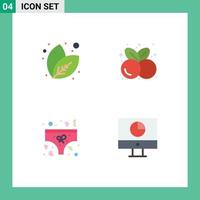 Set of 4 Commercial Flat Icons pack for leaf love cherries healthy food underwear Editable Vector Design Elements