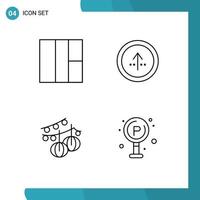 Line Pack of 4 Universal Symbols of grid hanging circle ui city Editable Vector Design Elements