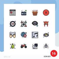 Pack of 16 Modern Flat Color Filled Lines Signs and Symbols for Web Print Media such as video multimedia cart audio media player Editable Creative Vector Design Elements