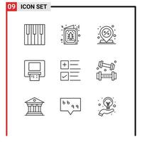 Group of 9 Outlines Signs and Symbols for text card invitation atm percent Editable Vector Design Elements