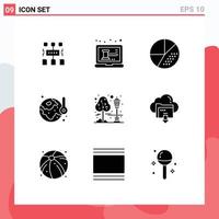 Set of 9 Commercial Solid Glyphs pack for therm energy engine ecology seo Editable Vector Design Elements