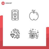 Line Pack of 4 Universal Symbols of mobile heart apple study medical Editable Vector Design Elements