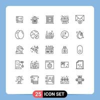 Modern Set of 25 Lines Pictograph of mail food test takoyaki electromagnetic Editable Vector Design Elements