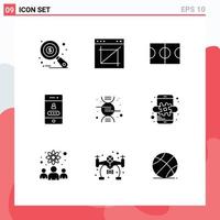 9 Universal Solid Glyph Signs Symbols of research security website password access Editable Vector Design Elements