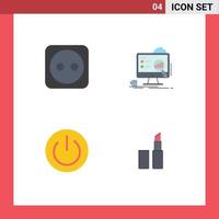 Set of 4 Vector Flat Icons on Grid for electricity ecology analytics laptop environment Editable Vector Design Elements