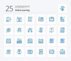 Online Learning 25 Blue Color icon pack including education. online. documents. knowledge. book vector