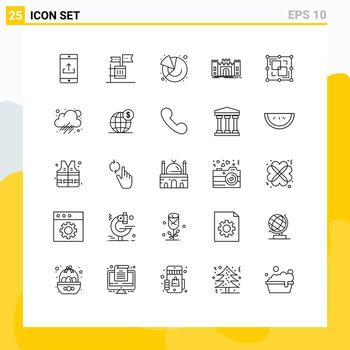 Pictogram Set of 25 Simple Lines of fortress defense garbage castle graph Editable Vector Design Elements