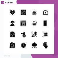 Editable Vector Line Pack of 16 Simple Solid Glyphs of idea shield coins security bank Editable Vector Design Elements