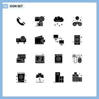 Pack of 16 creative Solid Glyphs of multimedia solid up game thanksgiving Editable Vector Design Elements