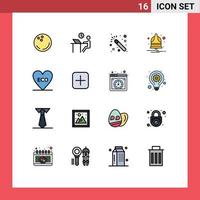 16 Thematic Vector Flat Color Filled Lines and Editable Symbols of heart alarm staff notify bell Editable Creative Vector Design Elements