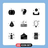 Universal Icon Symbols Group of 9 Modern Solid Glyphs of keyboard computer fitness shape geometry Editable Vector Design Elements