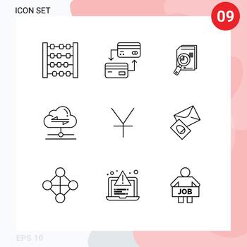 grupo de 9 9 contornos señales y símbolos para datos nube análisis compartir datos editable vector diseño elementos