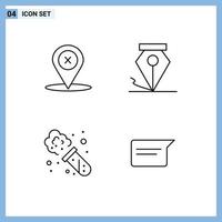 Group of 4 Modern Filledline Flat Colors Set for location laboratory delete pen basic Editable Vector Design Elements