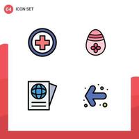 Set of 4 Commercial Filledline Flat Colors pack for hospital passport sign easter egg arrow Editable Vector Design Elements