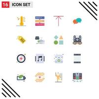 16 Universal Flat Color Signs Symbols of shopping dialogue network conversation chat Editable Pack of Creative Vector Design Elements