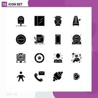 16 Universal Solid Glyph Signs Symbols of loading ellipsis cup sound metronome Editable Vector Design Elements