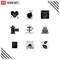 9 Universal Solid Glyph Signs Symbols of build photo chart film ui Editable Vector Design Elements