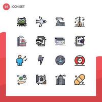 16 Universal Flat Color Filled Lines Set for Web and Mobile Applications alert factory robotic pollution music Editable Creative Vector Design Elements