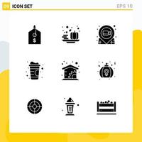 Set of 9 Modern UI Icons Symbols Signs for management economics location soft drink drink Editable Vector Design Elements