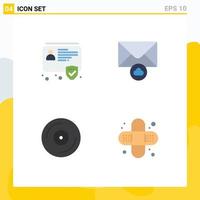 Flat Icon Pack of 4 Universal Symbols of id music security mail vinyl Editable Vector Design Elements