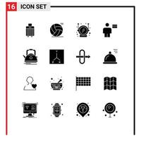 16 Thematic Vector Solid Glyphs and Editable Symbols of kettle debit helmet credit body Editable Vector Design Elements