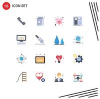 Pack of 16 Modern Flat Colors Signs and Symbols for Web Print Media such as audio cable star newborn computer layout Editable Pack of Creative Vector Design Elements